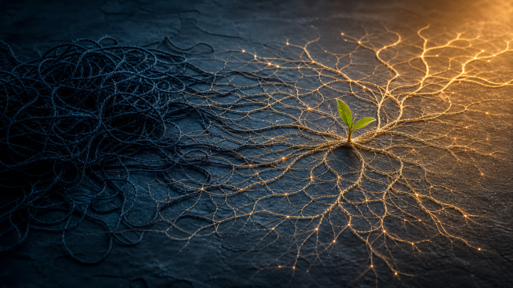 Tangled threads becoming a hopeful neural pattern after trauma featured image